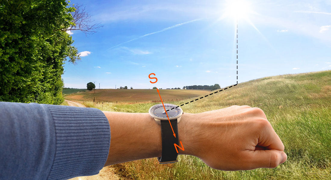 24-Stunden Einzeiger-Uhr als Kompass mit Uhr